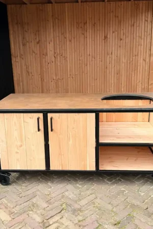 Buitenkeuken Douglas en staal met opbergkast en Koper HPL werkblad - Lengte 180 cm Exclusieve Aanbieding